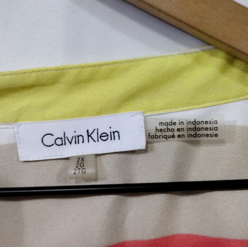 Calvin Klein Striped Multicolor Button Shirt Womens 2X Multicolor Boho Retro Y2K - Picture 7 of 8